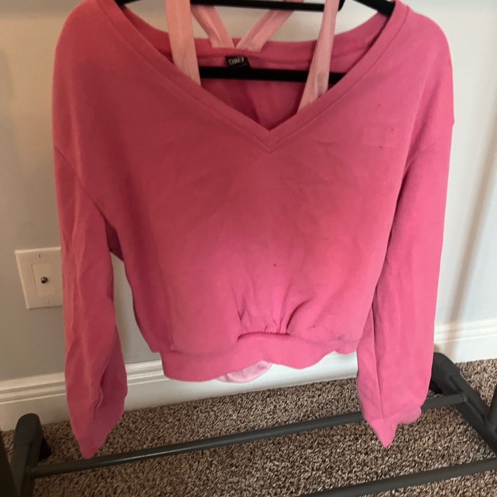 SHEIN Pink Cropped Sweatshirt Relaxed Fit